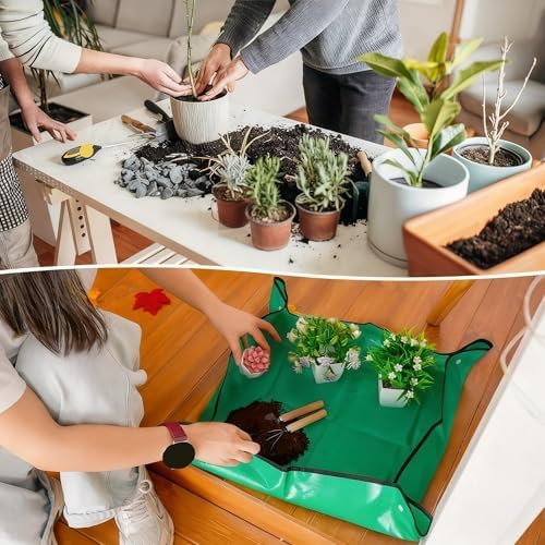 2 PCS Flower Pots Transplanting Mats, Waterproof Foldable Potting Tray, Leak Proof Plant Repotting Pad for Indoor for Garden(100x100cm) - Image 7