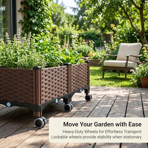 Raised Garden Bed with Interchangeable Wheels, Garden Boxes with Drainage, Ideal for Planting Vegetables, Herbs and Flowers, Patio. Suitable for Both Indoor and Outdoor use. - Image 5