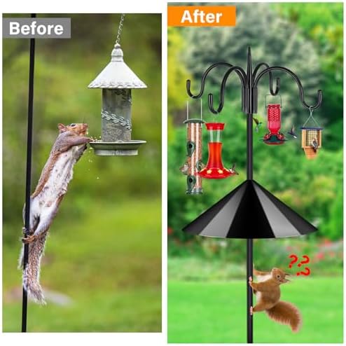 FEED GARDEN Heavy Duty Shepherds Hook Squirrel-Proof Bird Feeder Pole 92" Four Hooks 5-Prong Base & 19" Baffle for Outdoor Feeders & Plants - Image 5
