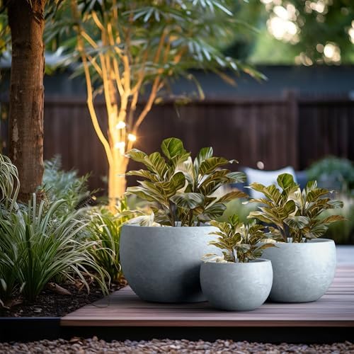 Kante 3-Pack 20" 15.7" 11.8" W Round Blue Gray Concrete Planters - Image 3
