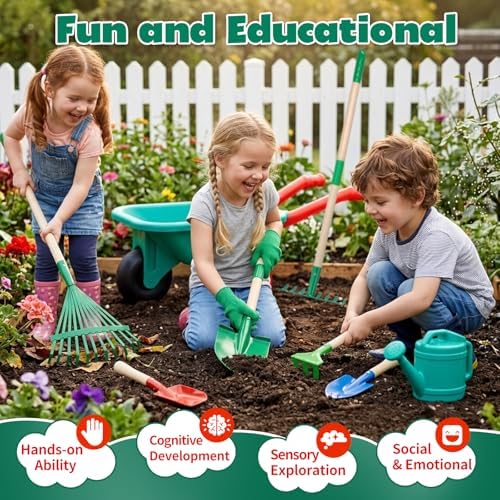 CUTE STONE Kids Gardening Set with Wheelbarrow, Kids Shovel and Rake Set - Image 5