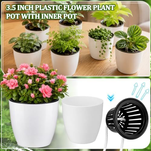 Self Watering Plant Pots, 3.5'', White Black, 54 Pcs - Image 3