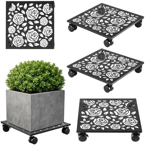 Plant Caddy with Wheels, 3 Pack 12” Rolling Plant Stand Plant Rollers Heavy Duty Plant Dolly with Casters Indoor & Outdoor Wrought Iron Metal Plant Tray with Lockable Wheels for Large Flower Pots by Unknown