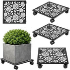 Plant Caddy with Wheels, 3 Pack 12” Rolling Plant Stand Plant Rollers Heavy Duty Plant Dolly with Casters Indoor & Outdoor Wrought Iron Metal Plant Tray with Lockable Wheels for Large Flower Pots by Unknown