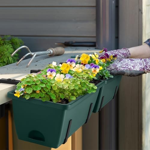 4 Pack Deck Railing Planter 17'' Balcony Fence Planters for Railing Hanging - Image 3