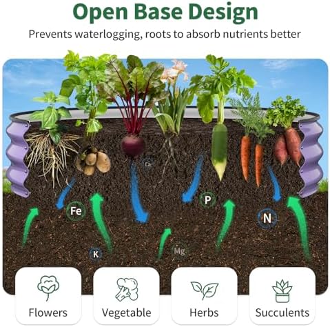 Kesfitt Round Raised Garden Bed, 4x4x1 FT Galvanized Steel Metal Garden Bed, Open-Bottom Design, 12-Inch Deep Outdoor Raised Garden Bed for Vegetables & Herbs, Lavender Purple - Image 4