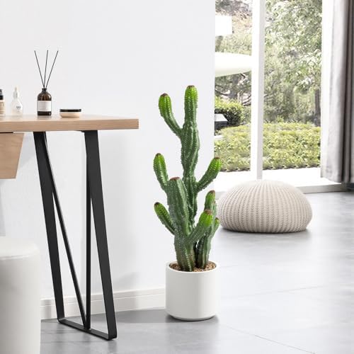 32” Artificial Cactus Plants, Tall Artificial Plants Outdoor, Tall Fake Cacti Plant UV-Resistant in White Pot, Faux Floor Plants for Indoor Home Office Hotel Bedroom Patio Balcony Garden - Image 2