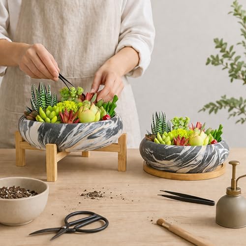 Succulent Pots- 7.3/10 Inch Large Bonsai Pots with Drainage Tray Set of 2 - Image 7