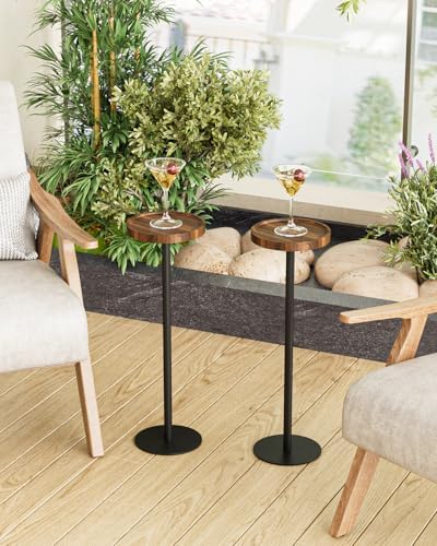 Round Drink Table Set 2, Small Pedestal Side Table, Brown Walnut - Image 2