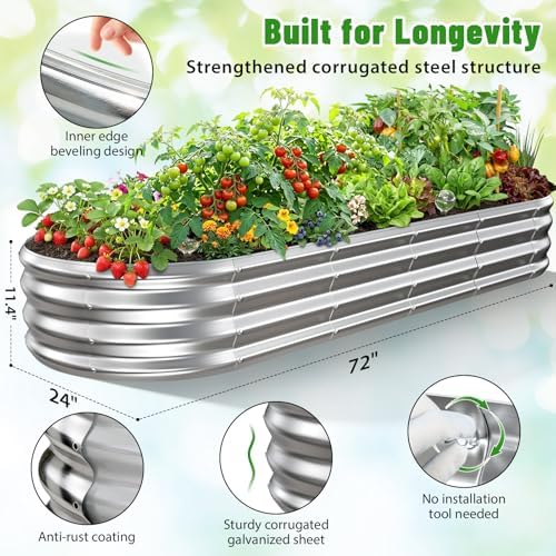 Silver Oval Raised Garden Bed /Galvanized Steel Planter Box,72X24X12 inches - Image 2