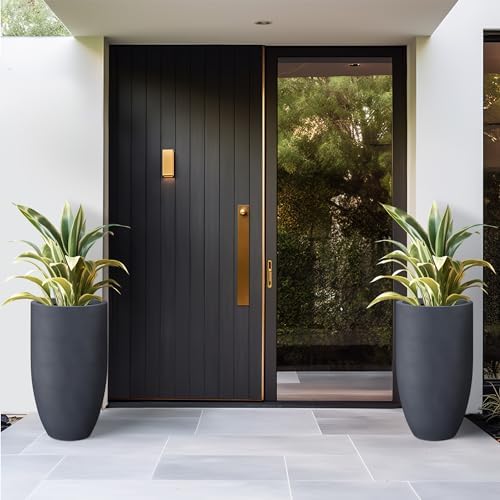 Kante 24 Inch Tall Concrete Planter (Set of 2), Outdoor Indoor Large Plant Pots with Drainage Hole and Rubber Plug for Home Garden Patio Porch Smooth Charcoal - Image 3