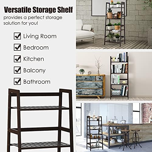 GRAFFY 4-Tier Ladder Shelf Plant Stand, Bamboo Ladder-Shaped Bookcase Storage Shelves, Multifunctional Display Rack, Plant Stand Flower Pots Holder for Living Room/Bathroom/Bedroom (Espresso) - Image 7
