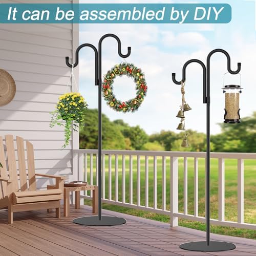 2 Set Shepherd's Hook Stand Plant，Bird Feeder，Wind Chime Hanger Stand, Waterproof Metal & Adjustable-Height Standing Pole Holder for Lantern and Wreath, Indoor & Outdoor - Image 5