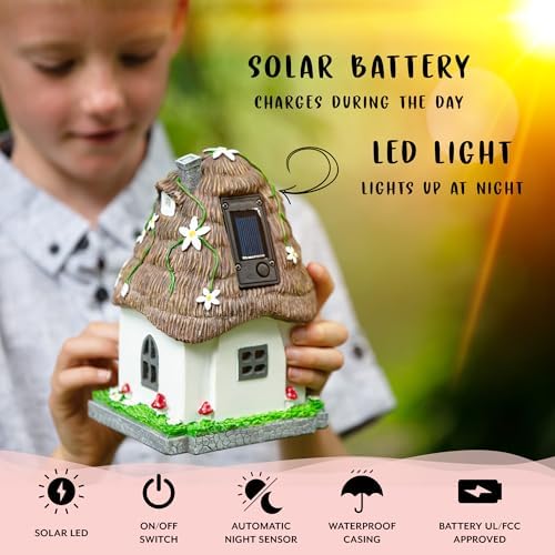 WILD PIXY Fairy Garden Kit - 13 Piece Glow in the Dark Decorative Accessories with 7.1" Outdoor Fairy House with Opening Door and Solar LED Light, Garden Door for Trees, Stones, Indoor/Outdoor Decor - Image 4