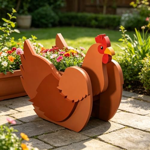 Animal PVC Flower Pot, Chicken Shaped Succulent Planter Flower Holder for Garden Patio Balcony Window Sill, for Birthday Pet Lovers, 43x27cm(17x11in) - Image 2
