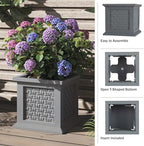 Rattan Style Outdoor Planter Box - 14.65-Inch-Square Decorative Flower or Plant Pot - Garden, Patio and Front Porch Decor by Pure Garden (Gray) - Image 3