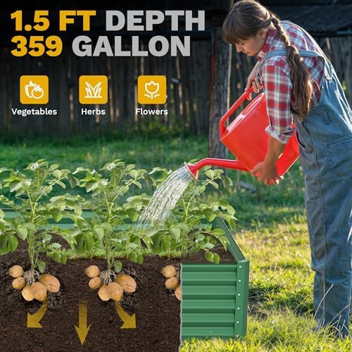 DWVO 8 x 4 x 1.5 FT Raised Garden Bed Kit, Outdoor Galvanized Flower Bed with Safety Rubber and Gloves, Large Metal Planter Box for Vegetables, Flowers, Herbs, Fruits, Green - Image 5