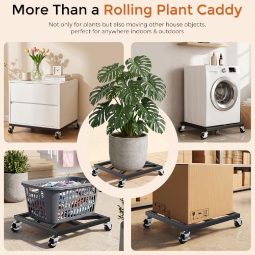 3 Pack 12" Plant Caddy with Wheels, Metal Rolling Plant Stand Heavy Duty 800lbs, Square Plant Dolly with Lockable Caster Wheels for Planter Pots, Heavy Objects, Indoor and Outdoor Use - Image 6