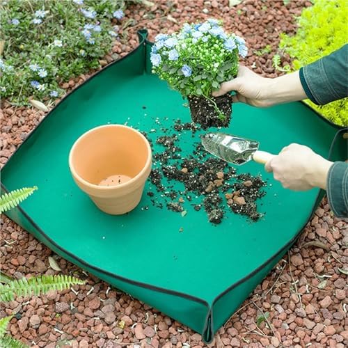 Foldable Planting Mat Waterproof Potting Tray Garden Transplanting Mats Gardening Pad Plant Pruning Tool for Indoor Plant Repotting(Green 100X100CM) - Image 2