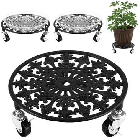 2 Pack Plant Caddy with Wheels 14 Inch Rolling Plant Stand for Large Plants Heavy Duty Plant Rollers Metal Plant Dolly Rustproof Planter Stand Wrought Iron Plant Stands Flower Cart Indoor Outdoor by PartyZealot