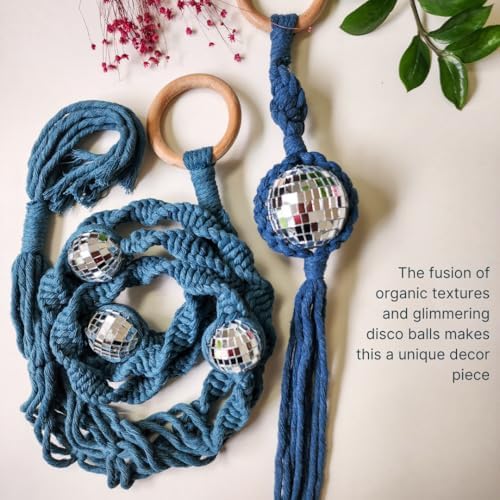 Set of 2 Macrame Plant Hanger Disco ball decor Hanging planters for indoor plants Cool gifts for plant lovers Boho plant pots plant stand indoor Hanging planters for outdoor plants (Peacock Blue) - Image 2