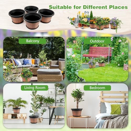 4 Pack 12 inch Plant Pot,Large Whiskey Barrel Planters Indoor Outdoor - Image 4