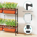 CADUKE Raised Garden Bed, Garden Raised Planter Box with Legs, 32" Elevated Vegetable Garden Beds with Drainage Holes & Trellis, Herb Garden Planter Outdoor for Vegetables, Balcony, Red - Image 5
