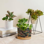 Chinoiserie Coral Asian Planter Ceramic Chinoiserie Chic Asian Round Flower Pot with Drainage Holes and Bamboo Tray Pot for Home Desktop Office Windowsill - Image 4