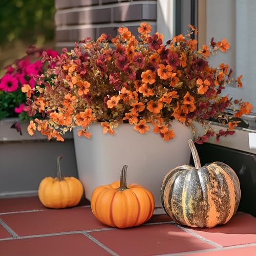 Artificial Fall Hanging Flowers Basket, UV Resistant Mums for Outdoors - Image 6