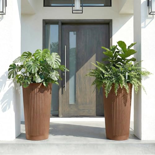 24in Tall Self-Watering Planters Set of 2, Brown - Image 3