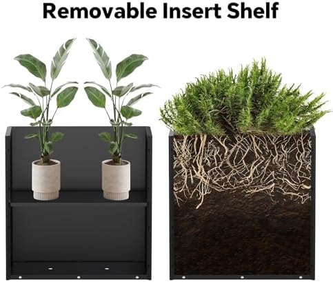 Galvanized Steel Tall Planter – 24x12x24in with Removable Insert Shelf | All-Weather Rectangular Metal Planter Box for Porch, Garden, Patio | Indoor & Outdoor Use | Black - Image 6