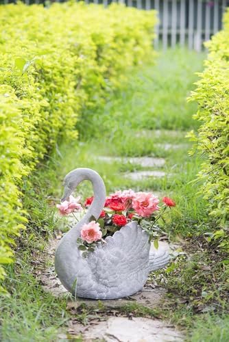 16.5x9x15.5" Transitional Lightweight Elegant Gray Swan Flower Planter with Wings, Bird Figurine Planter for Flowers, Succulent, Accent Display - Hand-Finished Faux Stone Decor - Image 2