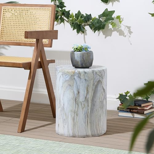 JONATHAN Y Troy Faux Marble Cylinder Accent End Table 17", Gray/Gold - Image 2