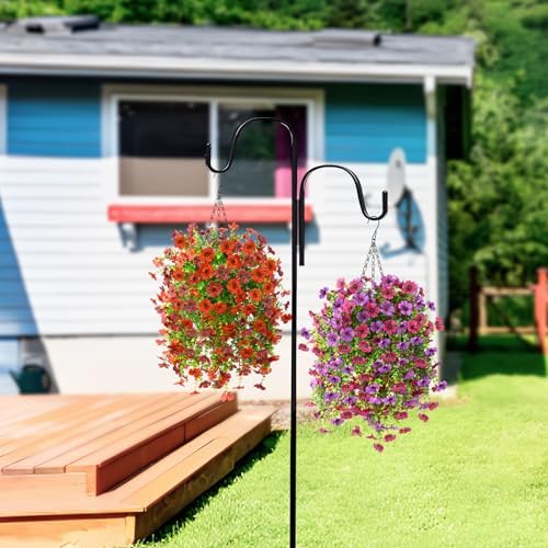 Homsunny Artificial Fake Hanging Plants Flowers Baskets for Outdoor Outside Spring Decor,Faux Silk Daisy UV Resistant Look Real Summer Decorations for Home Porch Patio Yard Garden(Red Brown) - Image 3