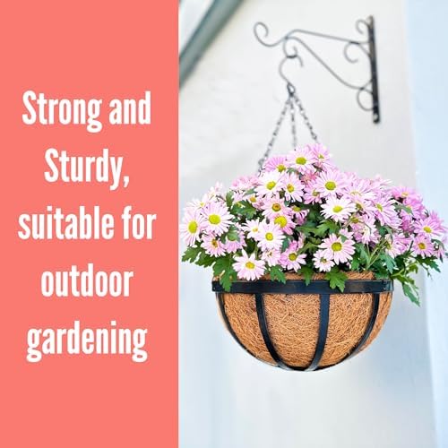 LaLaGreen Metal Hanging Baskets (18 in, 4 Pack) Black Coco Liner Plant Pots - Image 6