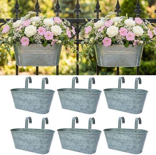 LaLaGreen Rail Planter (11.2 in, 6 Pack) Silver Metal Balcony Railing Pot by L%C3%A1L%C3%A1Green