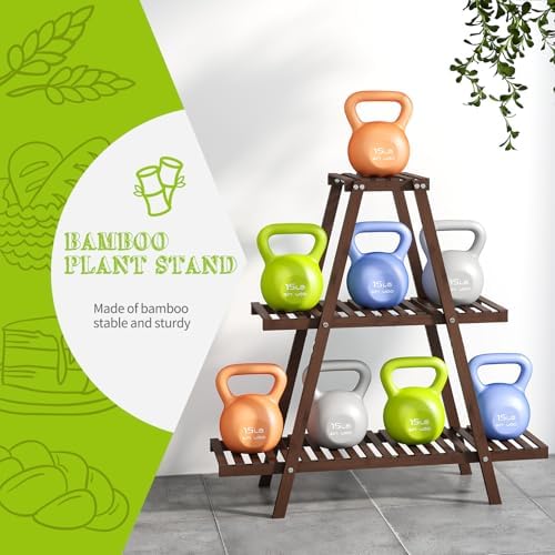 BMOSU Plant Stand Bamboo for Indoor Outdoor Tiered Plant Shelf 8 Potted Flower Holder Ladder Rack Garden Balcony Living Room Patio(3 Tier Brown) - Image 6