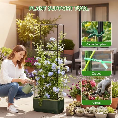 2Pack Raised Garden Bed Tomato Planter with Trellis, 52" Self Watering Tomato Planter with Water Level Indicator, Larger Rectangular Tomato Cages for Indoor & Outdoor Climbing Vegetable and Plants (2) - Image 6