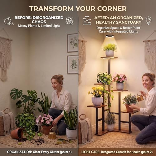 Plant Stand Indoor with Grow Lights, 6 Tiered Corner Plant Stands for Indoor Plants, Max Height: 43" Corner Shelf & Plant Shelf, Flower Display Holder, Corner Shelves for Living Room Gardening Warm Light Auto Timer 3H/9H/12H - Image 5
