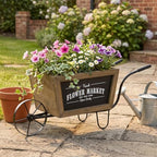 Wheelbarrow Planter with Iron Frame, 19.5 Inch, Brown and Black - Image 6