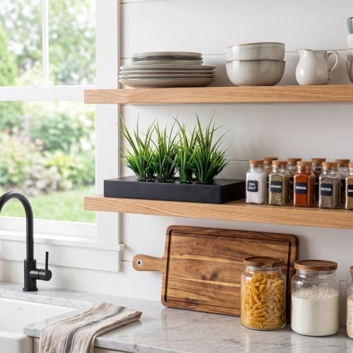 MyGift Artificial Grass Plant in Rectangular Wood Planter (Black, 10 Inch) - Image 3