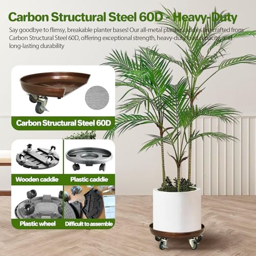 Plant Caddy With Wheels 14" Metal Plant Saucer for Indoors Hold Up to 390LB - Image 2