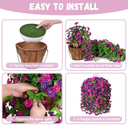 Artificial Flowers with Hanging Basket, Outdoor Faux Plants UV Resistant - Image 3