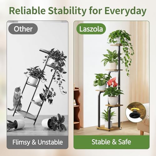 LASZOLA Plant Stand Shelf Tall for Indoor Corner Flower Rack, 5 Tier Brown - Image 5