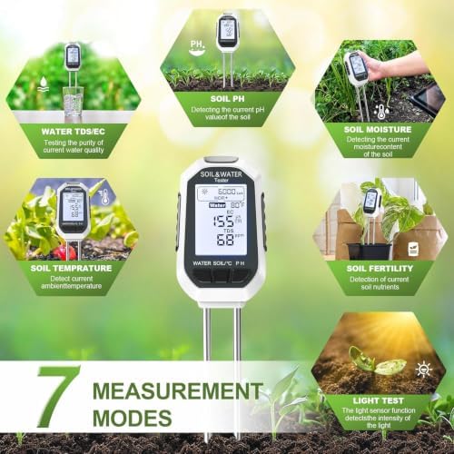 Moisture Meter for Plants, 7-in-1 Digital Soil Tester Kit with Backlit LCD - Measures pH, EC, TDS, Fertility, Temp, Moisture & Sunlight, Garden Tools for Indoor & Outdoor - Image 4
