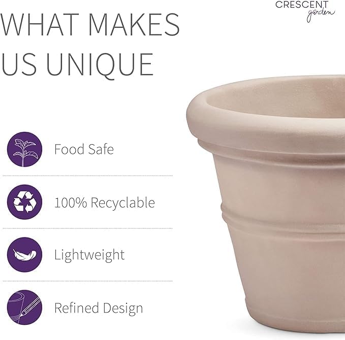 Crescent Garden Brunello Classic Gray Rolled Rim Planter Pot, Lightweight Indoor/Outdoor Weather-Safe Round Plant Pot, Extra Large Plastic Pot for Big Plants, 27''W (Concrete-Colored) - Image 7