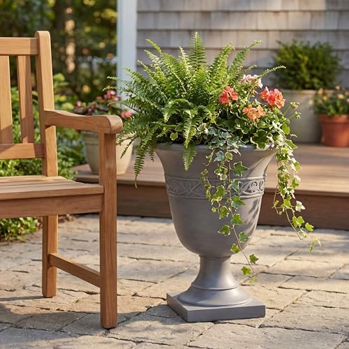 Christopher Knight Home Sical Round Concrete Planter, Garden Flower Pot with Drainage Hole, MGO Patio Urn Planter for Outdoor Plants, Outdoor Planter Box, No Assembly, Light Gray - Image 3