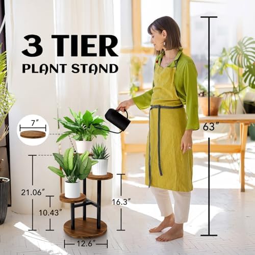 AUGOSTA 3 Tier Plant Stand, Tall Metal Wood Shelf Holder for Indoor, Outdoor Display Rack Flower Pot Stand for Corner Living Room Balcony Garden Patio - Image 2