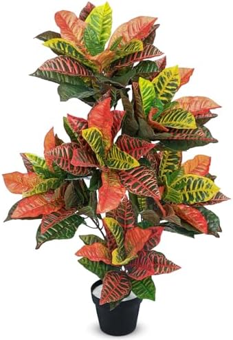 Briful 3.4ft Artificial Croton Tree for Fall Decor, Faux Croton Tree with Colorful Variegated Leaves and Pot, Indoor & Outdoor Floor Plant, Home Modern Farmhouse Decor, Autumn Harvest Thanksgiving by Briful