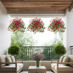 Artificial Flowers Artificial Petunias for Outdoors Artificial Hanging Plants Outdoor Silk Flowers with Stems Outdoor Flowers Uv Resistant for Porch Decor Terrace Decor，Rose Red with Pot 2PCS - Image 5